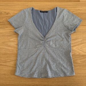 Brandy Melville blue floral V-neck top